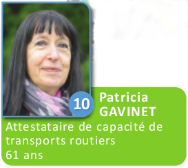10 - Patricia Gavinet - Attestaire de capacité de transports routiers, 61 ans